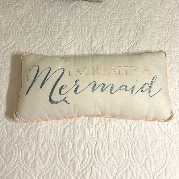 “I’m Really A Mermaid” bed pillow.  Light cream / off-white color - Picture 1 of 10